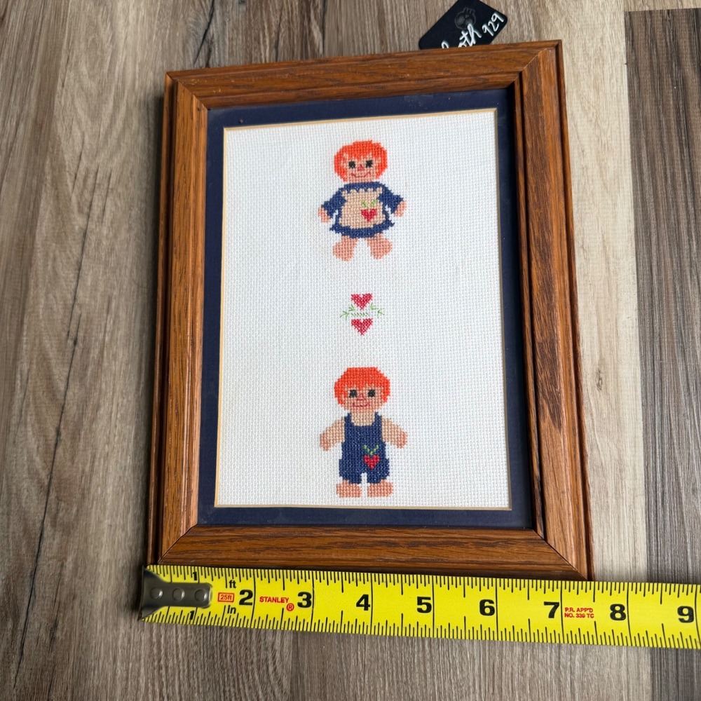 Vintage Raggedy Ann and Andy Framed Cross Stitch Needlepoint Wall Art 7.5x9.5 - Picture 6 of 6